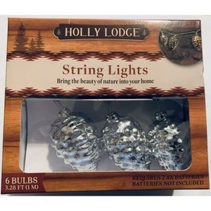 Pine Cone String Lights 6 Christmas Mantle Camper Lodge Farmhouse Battery Oper